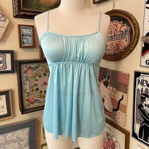 Vintage Interludes Light Blue Spaghetti Strap Empire Waist Lingerie Top Size S